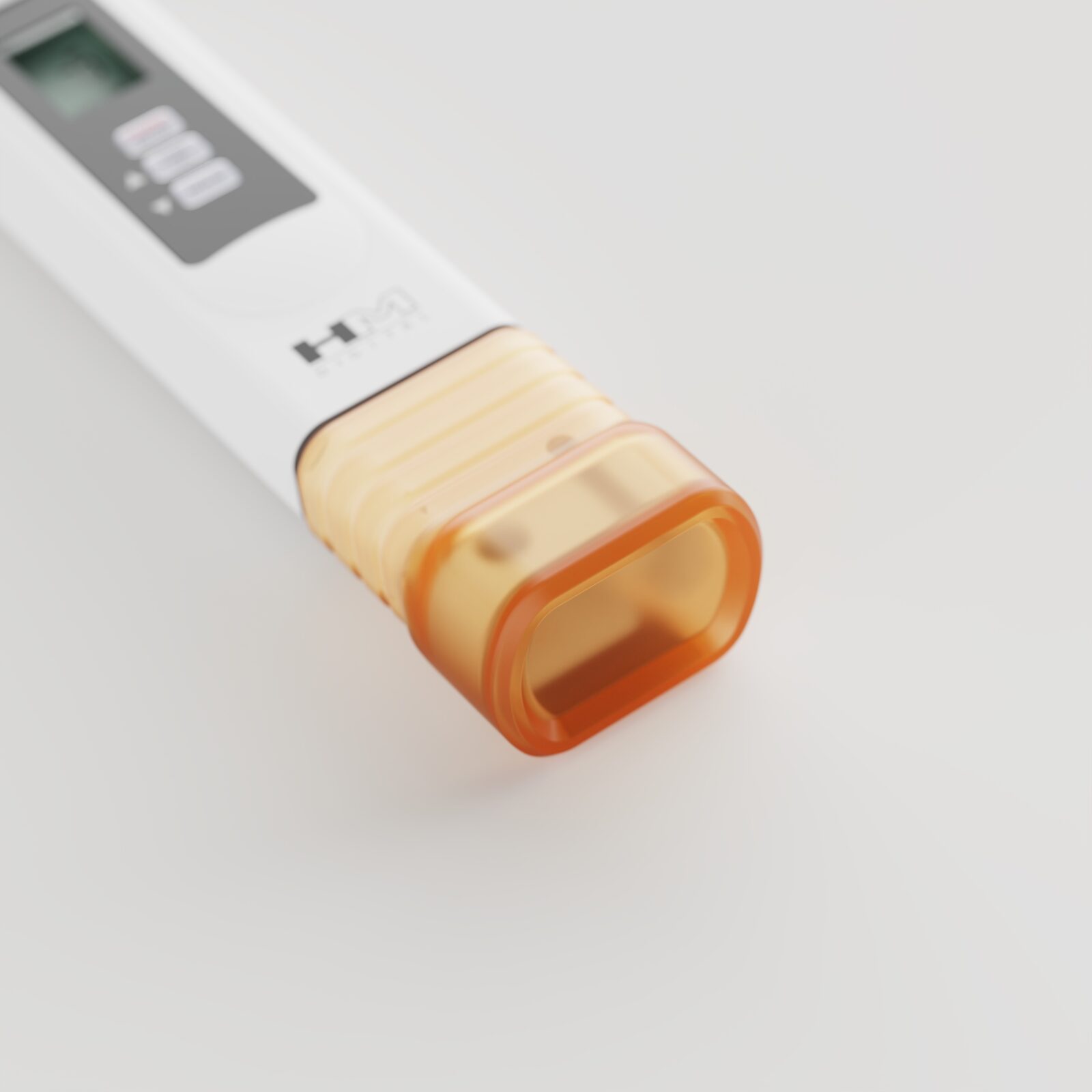Selective-focus studio close-up of the PH-80 translucent amber sensor cap and grip ribs.