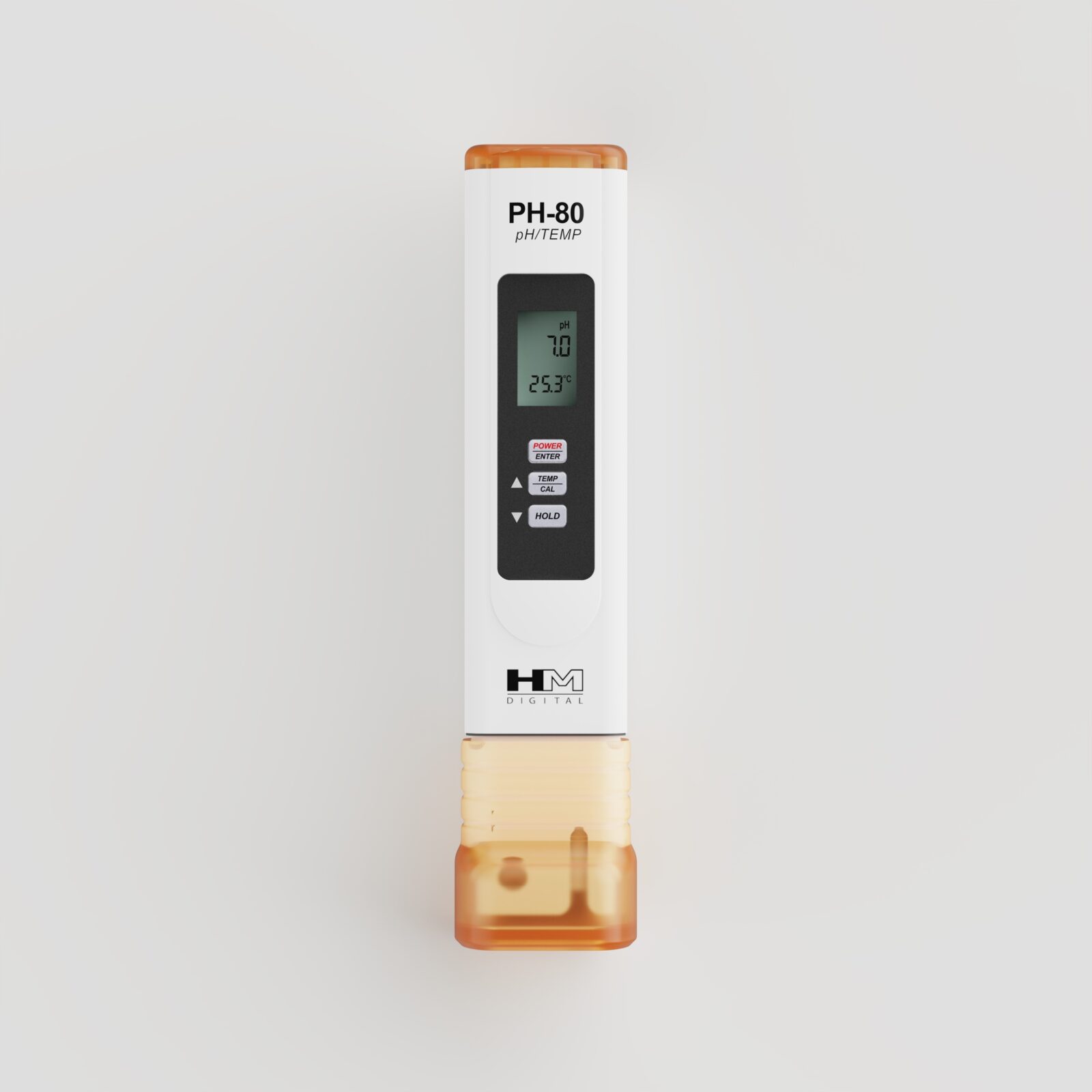 Front view of the PH-80 with its LCD, three controls, and amber sensor cap.